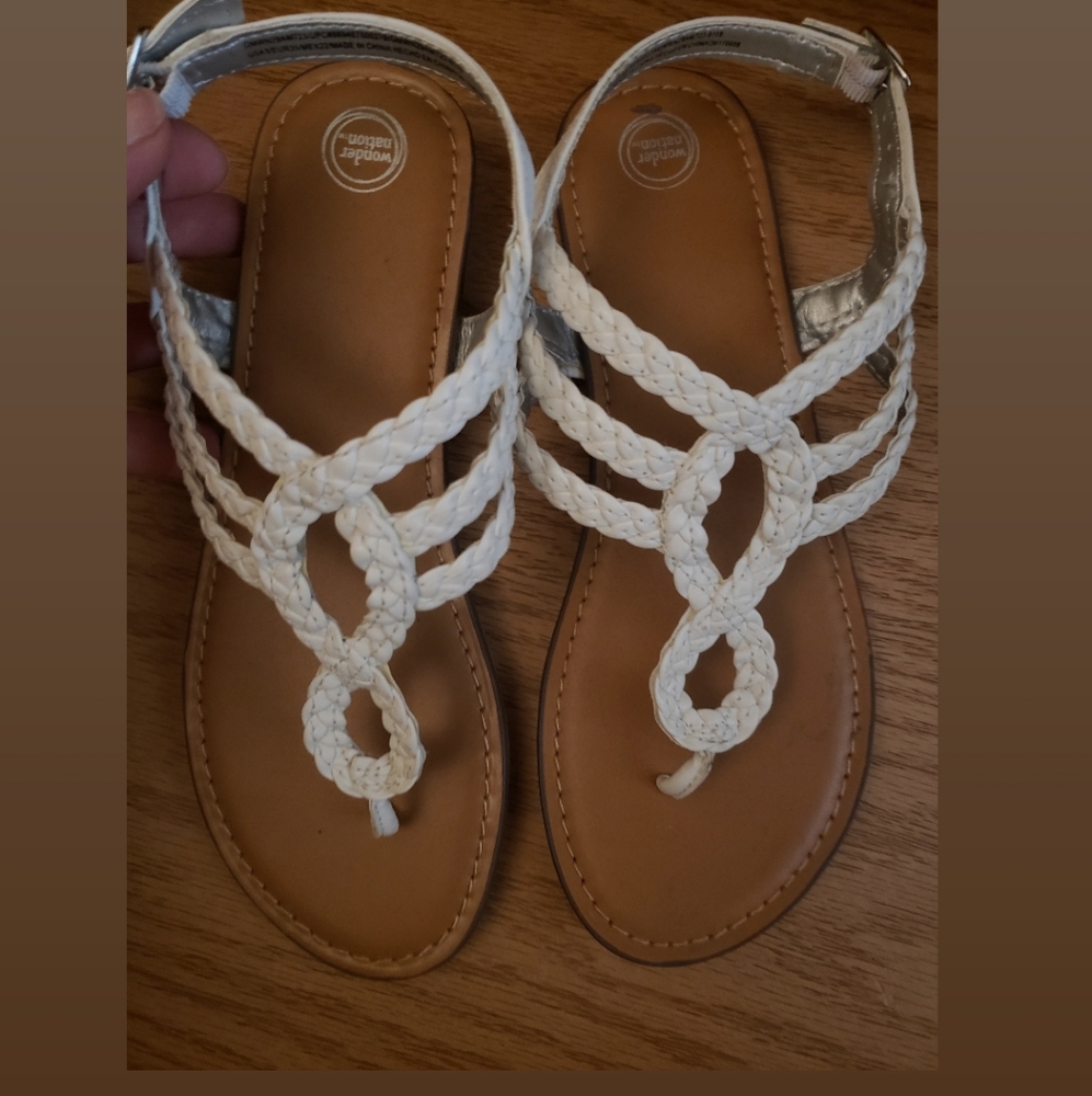 White sandals flats girls size 3